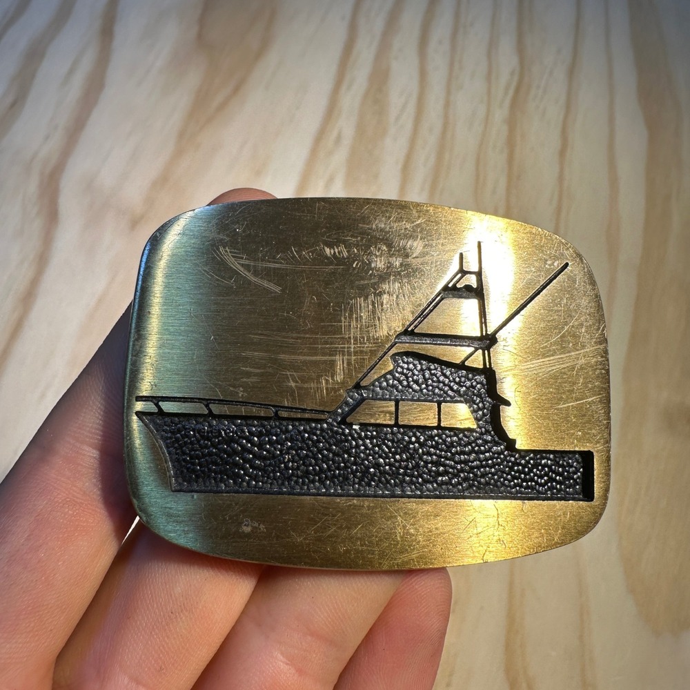 BTS Solid Brass Sport Fishing Yacht Belt Buckle Made in USA Nautical Trawler